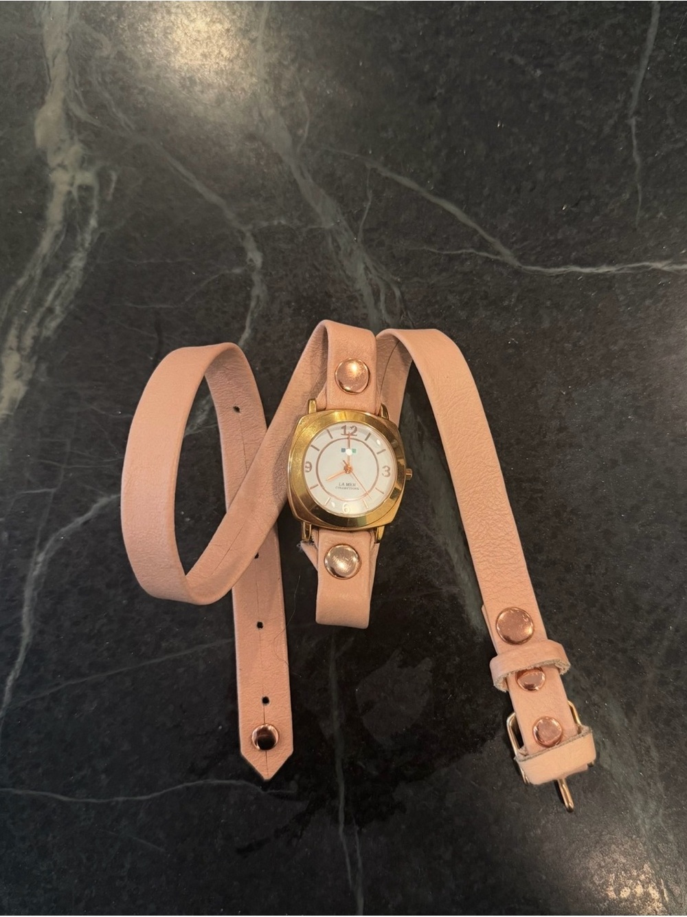 La Mer Pink Wrap Leather Watch with Gold-Tone Case